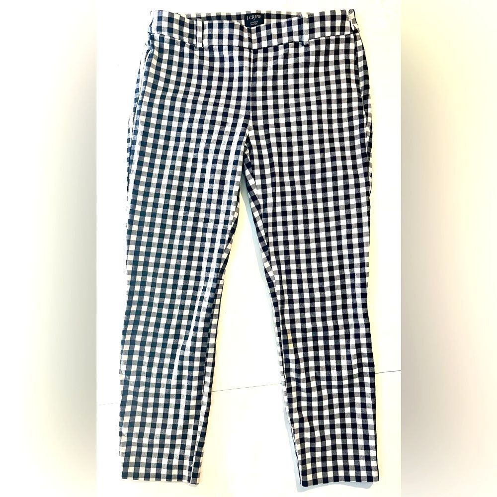 J.Crew Women’s Blue and White Checkered Winnie Pant Size 4